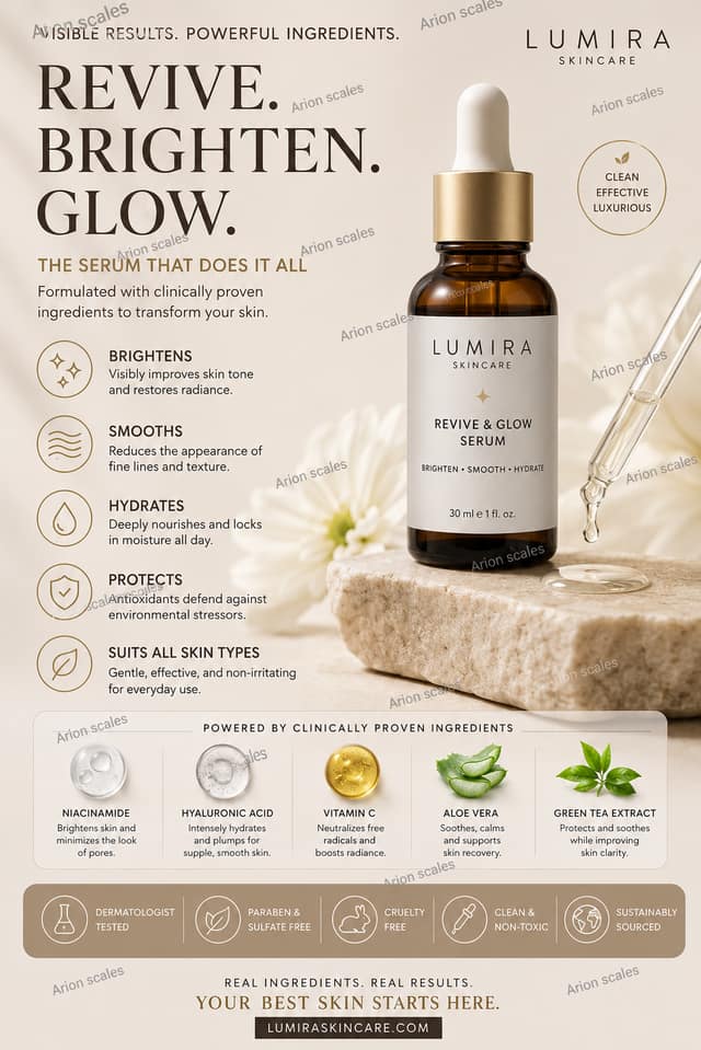 Example ad for a revive and brighten serum